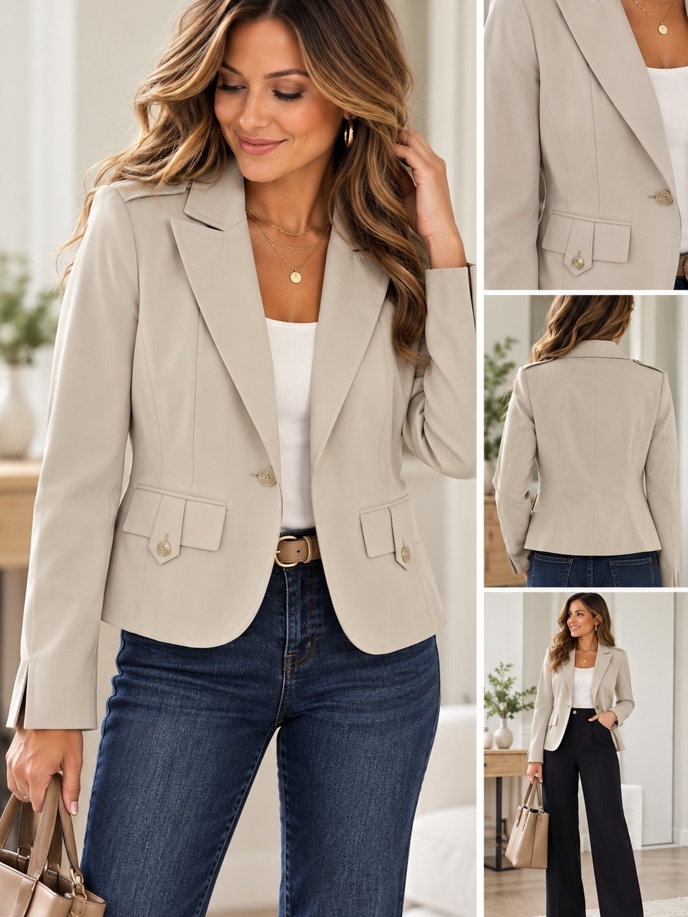 Worthington Works Stretch Blazer Women’s Size 6 Beige Tan NWT Career Jacket